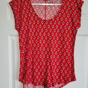 LOFT 100% Linen Red, Navy & White Ikat Print T-Shirt